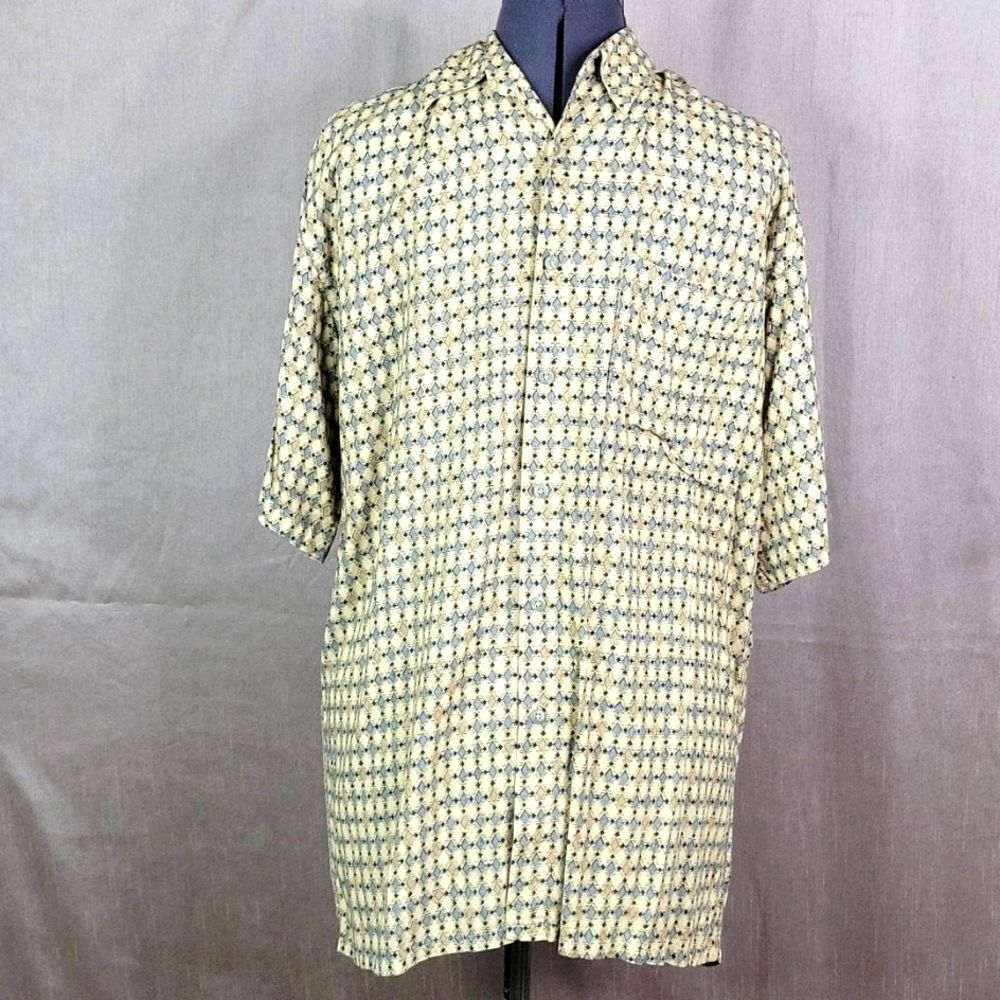 PIERRE CARDIN Diamond Pattern Blue and Tan Casual Shirt Medium